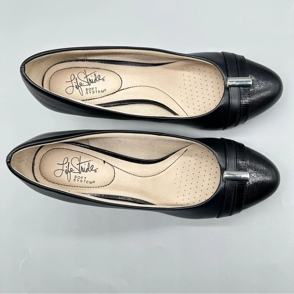 Life Stride Black Flats with Silver Accent